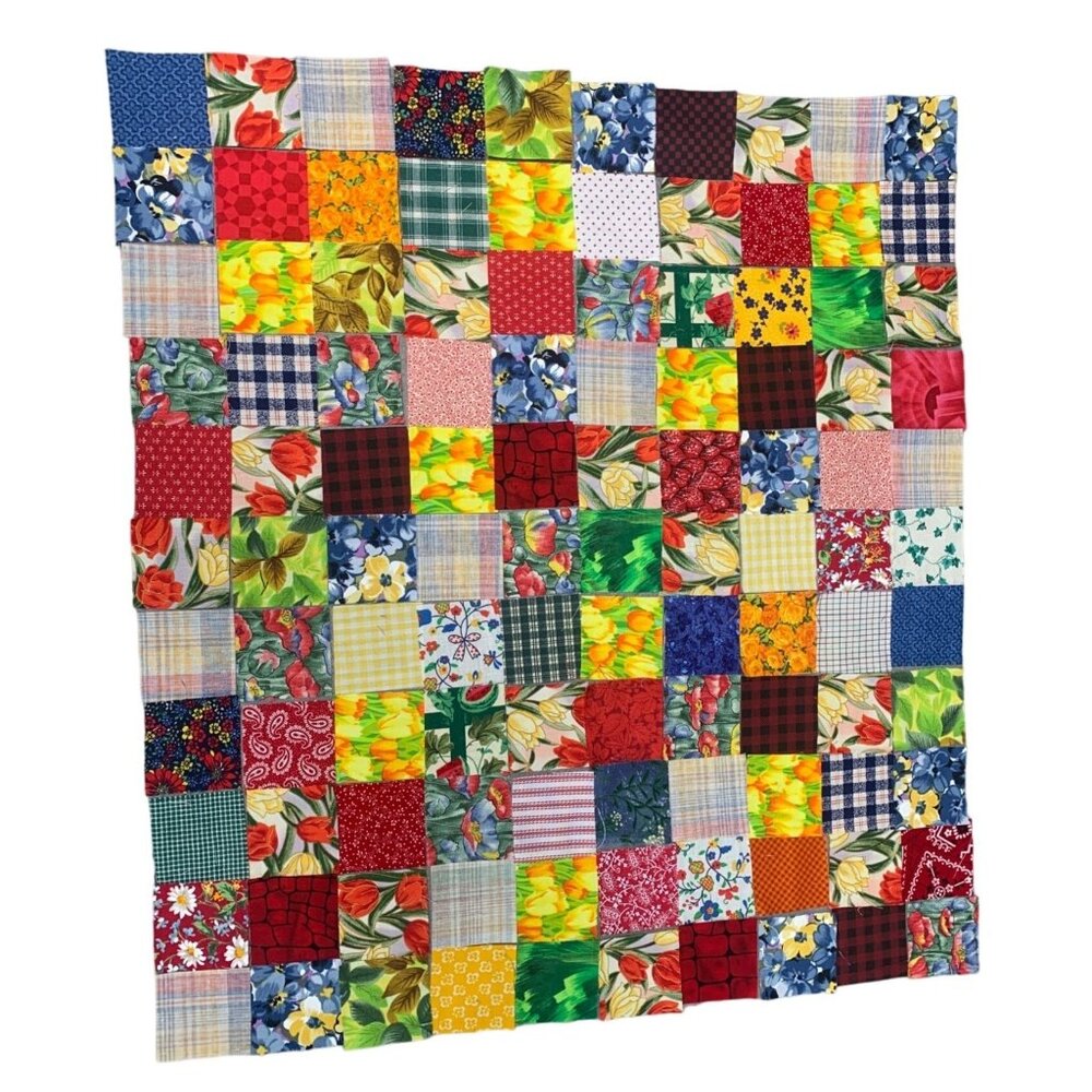 110 Precut 2" Cotton Squares Multi-Color Floral & Plaid Quilting Sew Fabric